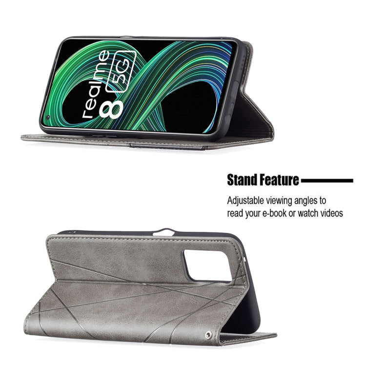 For OPPO Realme 8 5G / V13 Rhombus Texture Horizontal Flip Magnetic Leather Case with Holder & Card Slots