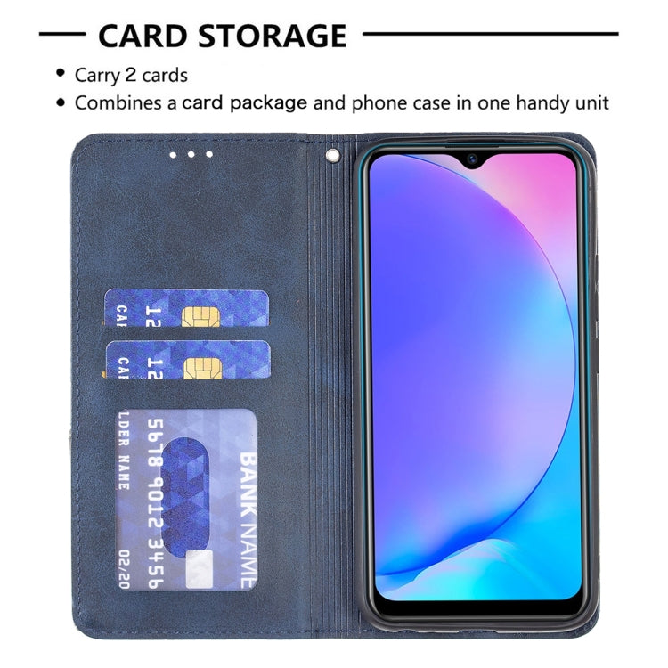 For vivo Y11/Y15/Y12/Y17 Rhombus Texture Horizontal Flip Magnetic Leather Case with Holder & Card Slots