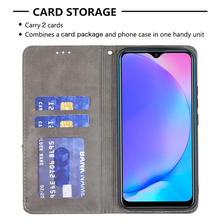 For vivo Y11/Y15/Y12/Y17 Rhombus Texture Horizontal Flip Magnetic Leather Case with Holder & Card Slots