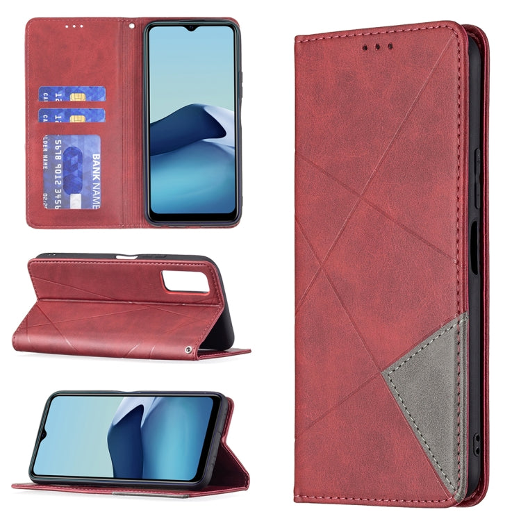 For vivo Y20 Rhombus Texture Horizontal Flip Magnetic Leather Case with Holder & Card Slots