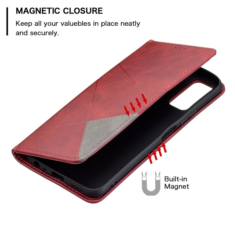 For vivo Y20 Rhombus Texture Horizontal Flip Magnetic Leather Case with Holder & Card Slots