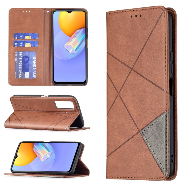 For vivo Y51 2020 / Y51a / Y51s Rhombus Texture Horizontal Flip Magnetic Leather Case with Holder & Card Slots