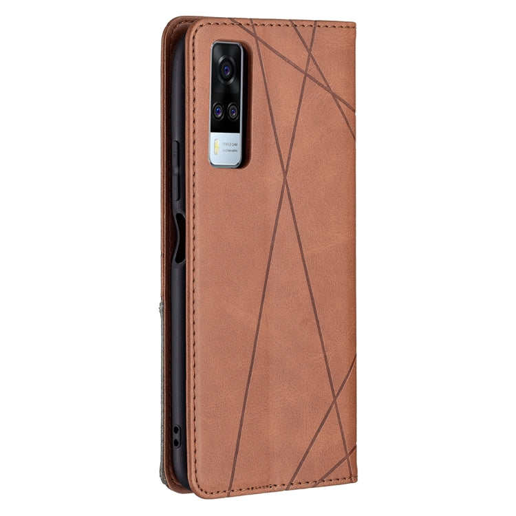 For vivo Y51 2020 / Y51a / Y51s Rhombus Texture Horizontal Flip Magnetic Leather Case with Holder & Card Slots