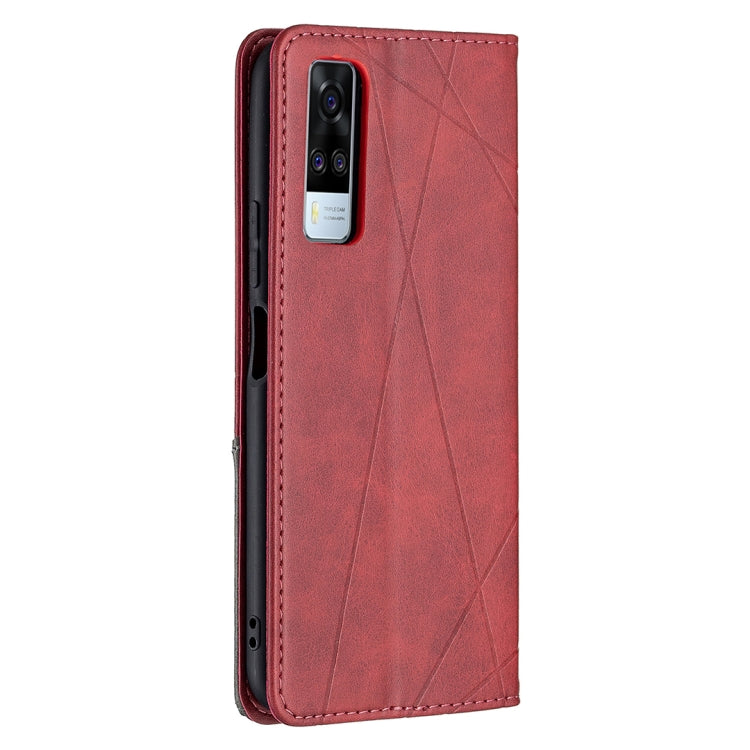 For vivo Y51 2020 / Y51a / Y51s Rhombus Texture Horizontal Flip Magnetic Leather Case with Holder & Card Slots