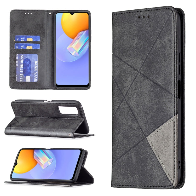 For vivo Y51 2020 / Y51a / Y51s Rhombus Texture Horizontal Flip Magnetic Leather Case with Holder & Card Slots