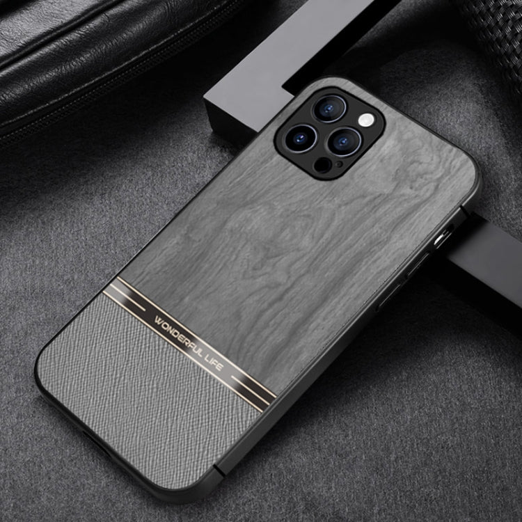 For iPhone 12 Pro Shang Rui Wood Grain Skin PU + TPU Shockproof Case