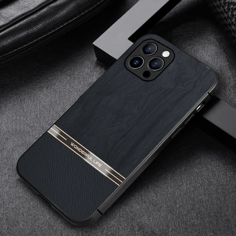 For iPhone 11 Pro Shang Rui Wood Grain Skin PU + TPU Shockproof Case