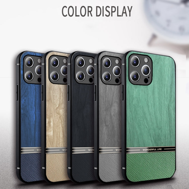 For iPhone 11 Pro Max Shang Rui Wood Grain Skin PU + TPU Shockproof Case