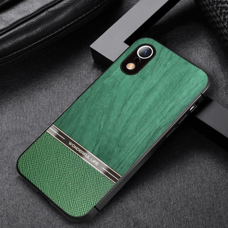 For iPhone XR Shang Rui Wood Grain Skin PU + TPU Shockproof Case