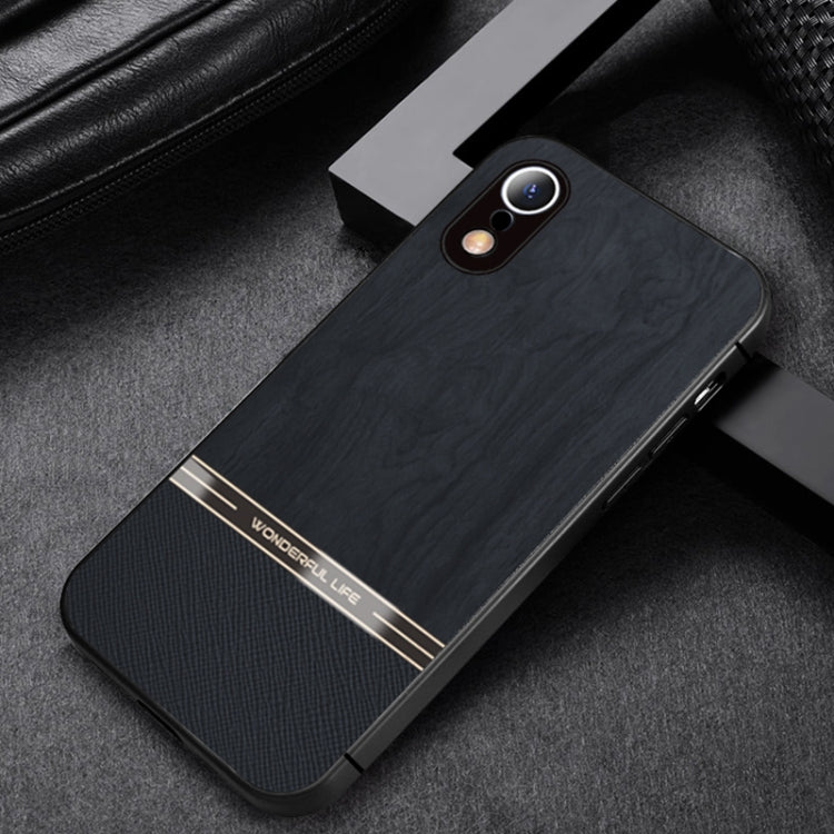 For iPhone XR Shang Rui Wood Grain Skin PU + TPU Shockproof Case