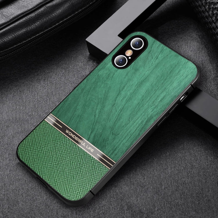 For iPhone XS Max Shang Rui Wood Grain Skin PU + TPU Shockproof Case