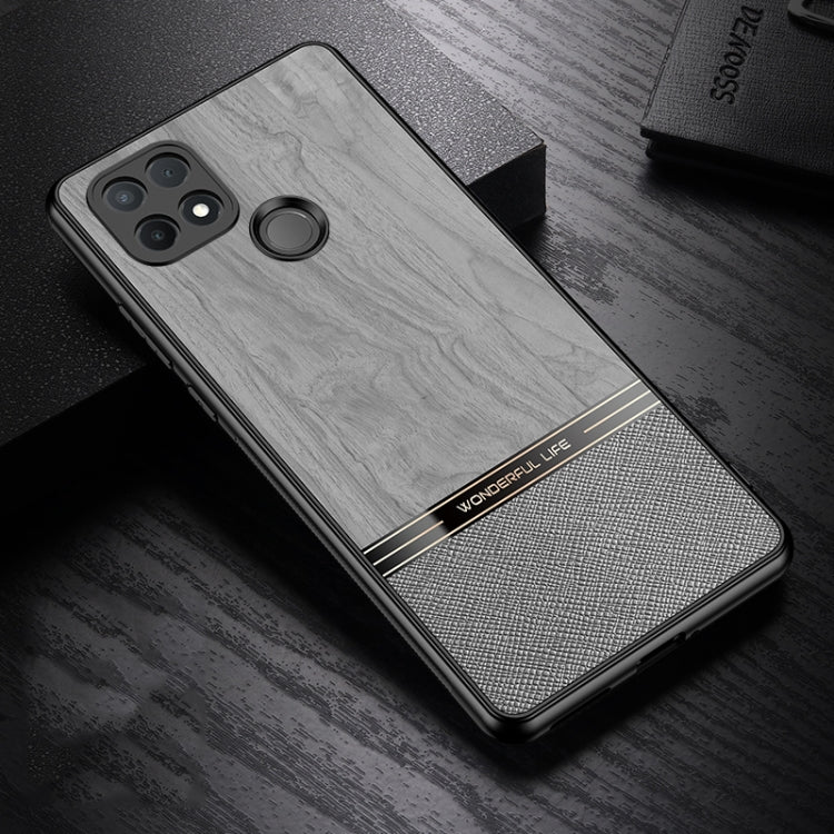 For OPPO A35 Shang Rui Wood Grain Skin PU + TPU Shockproof Case