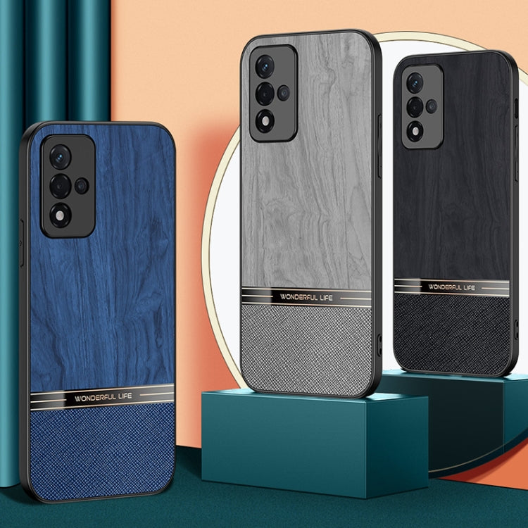 For OPPO A93s Shang Rui Wood Grain Skin PU + TPU Shockproof Case