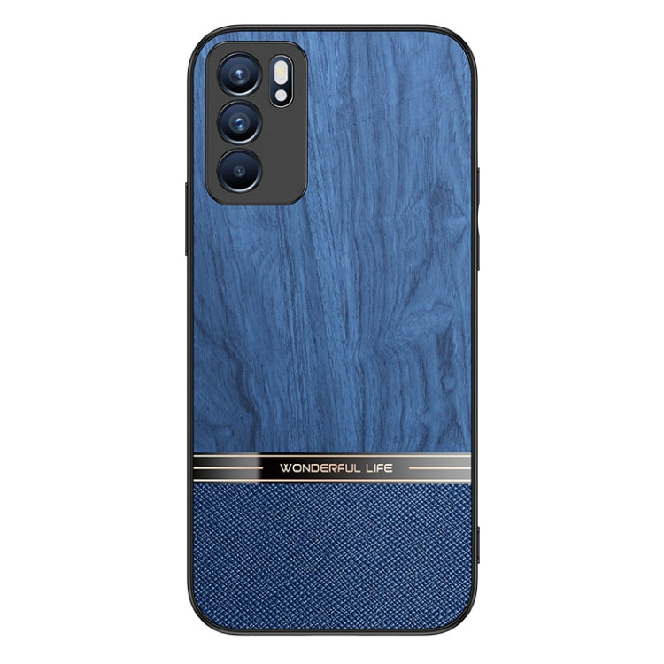 For OPPO Reno6 5G Shang Rui Wood Grain Skin PU + TPU Shockproof Case