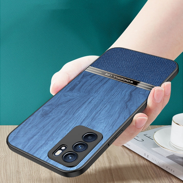 For OPPO Reno6 5G Shang Rui Wood Grain Skin PU + TPU Shockproof Case