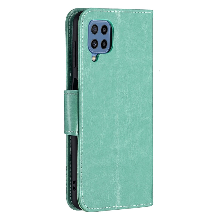 For Samsung Galaxy M32 Embossing Two Butterflies Pattern Horizontal Flip PU Leather Case with Holder & Card Slot & Wallet & Lanyard