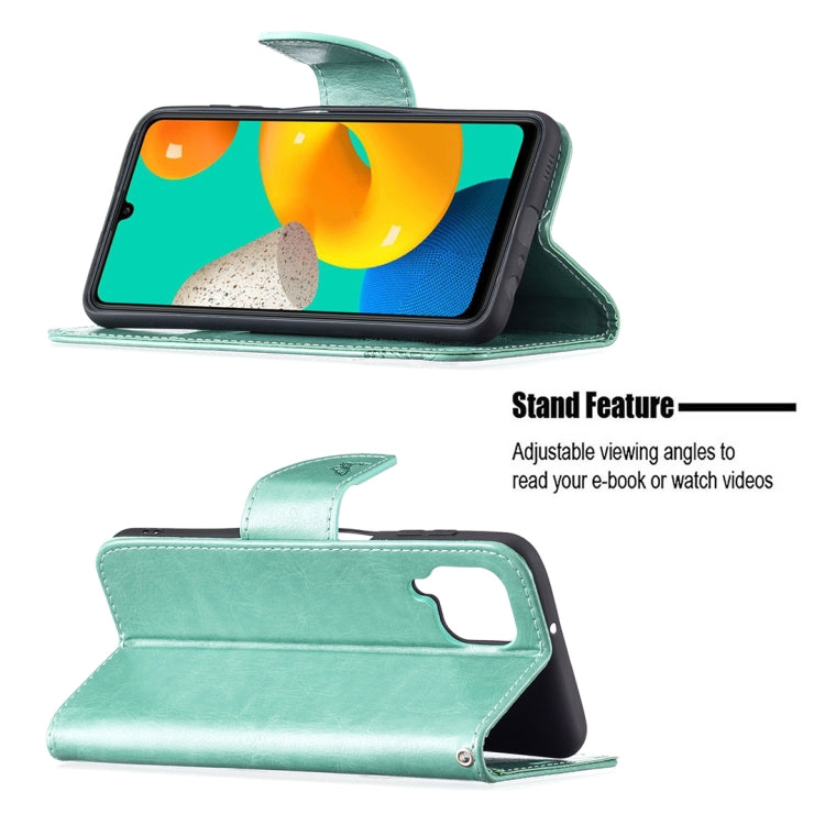 For Samsung Galaxy M32 Embossing Two Butterflies Pattern Horizontal Flip PU Leather Case with Holder & Card Slot & Wallet & Lanyard