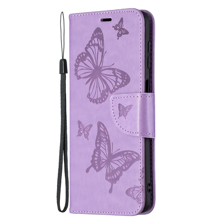 For Samsung Galaxy M32 Embossing Two Butterflies Pattern Horizontal Flip PU Leather Case with Holder & Card Slot & Wallet & Lanyard