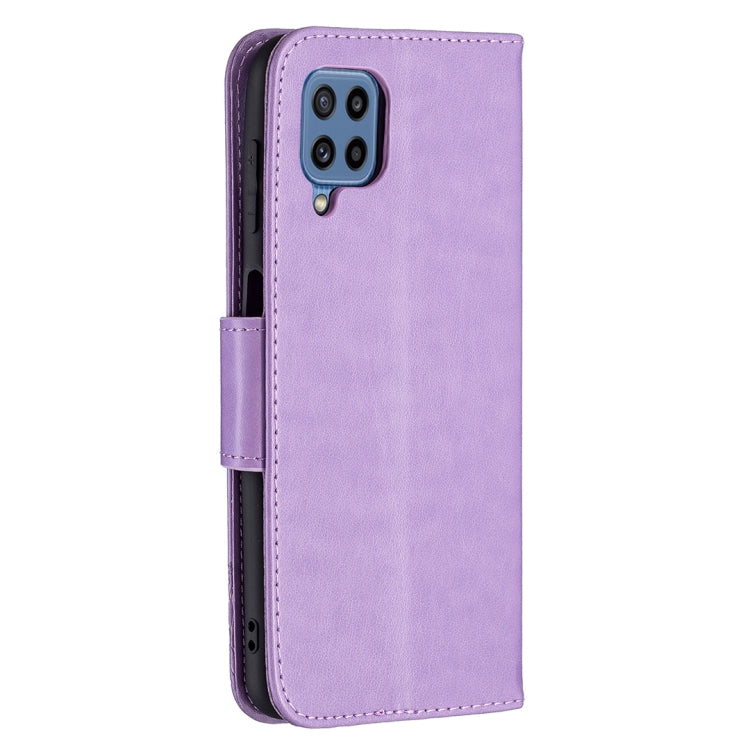 For Samsung Galaxy M32 Embossing Two Butterflies Pattern Horizontal Flip PU Leather Case with Holder & Card Slot & Wallet & Lanyard