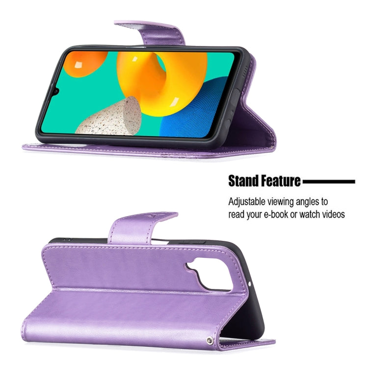 For Samsung Galaxy M32 Embossing Two Butterflies Pattern Horizontal Flip PU Leather Case with Holder & Card Slot & Wallet & Lanyard