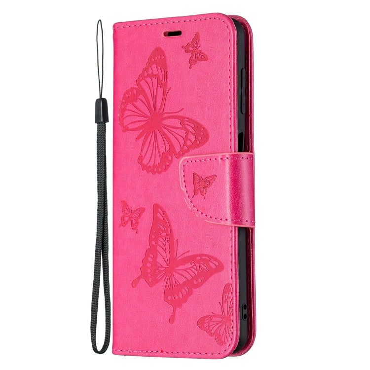 For Samsung Galaxy M32 Embossing Two Butterflies Pattern Horizontal Flip PU Leather Case with Holder & Card Slot & Wallet & Lanyard
