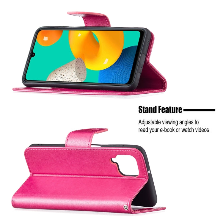 For Samsung Galaxy M32 Embossing Two Butterflies Pattern Horizontal Flip PU Leather Case with Holder & Card Slot & Wallet & Lanyard