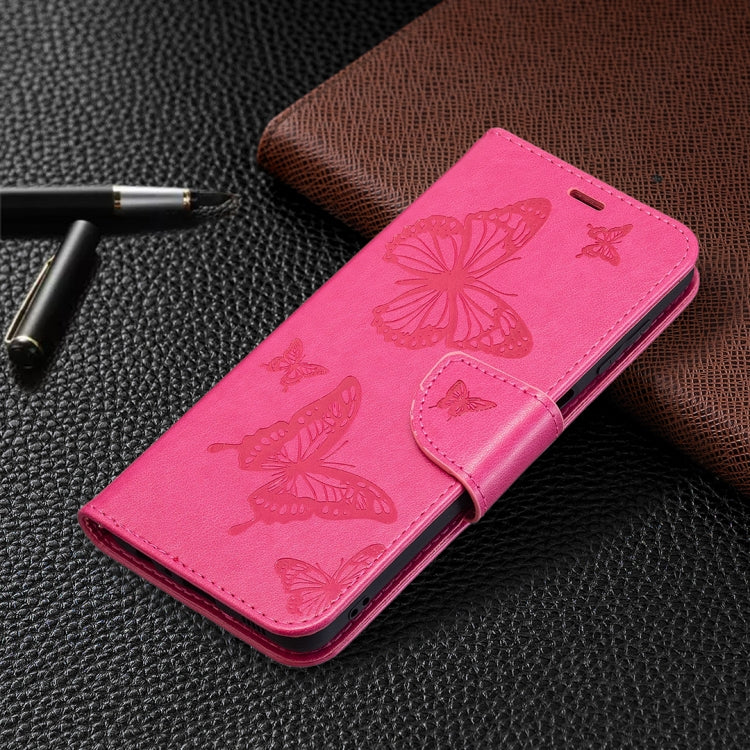 For Samsung Galaxy M32 Embossing Two Butterflies Pattern Horizontal Flip PU Leather Case with Holder & Card Slot & Wallet & Lanyard
