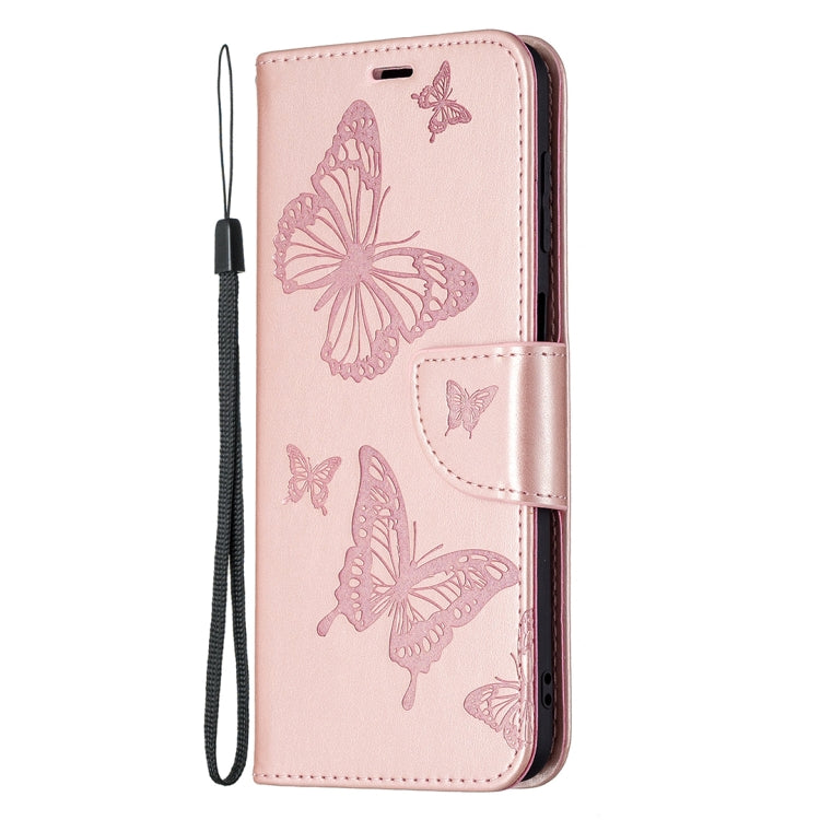 For Samsung Galaxy M32 Embossing Two Butterflies Pattern Horizontal Flip PU Leather Case with Holder & Card Slot & Wallet & Lanyard