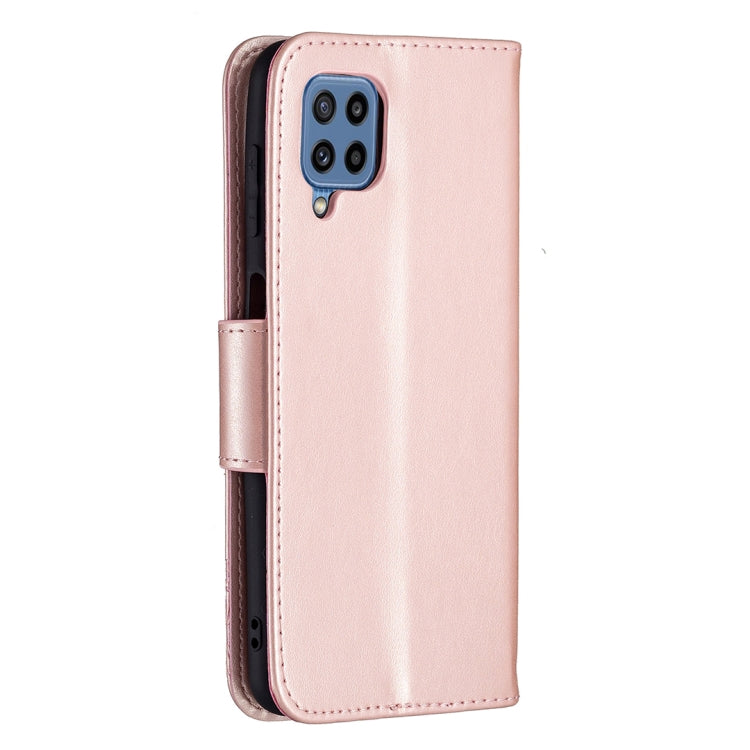 For Samsung Galaxy M32 Embossing Two Butterflies Pattern Horizontal Flip PU Leather Case with Holder & Card Slot & Wallet & Lanyard