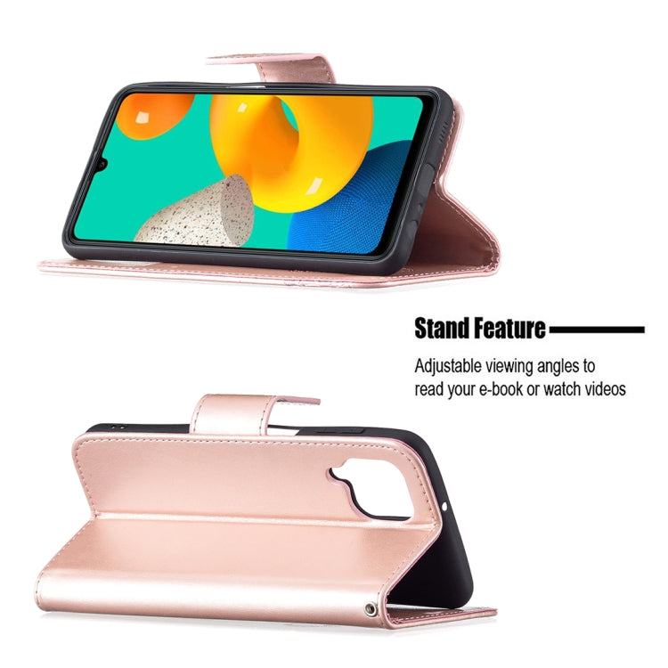 For Samsung Galaxy M32 Embossing Two Butterflies Pattern Horizontal Flip PU Leather Case with Holder & Card Slot & Wallet & Lanyard