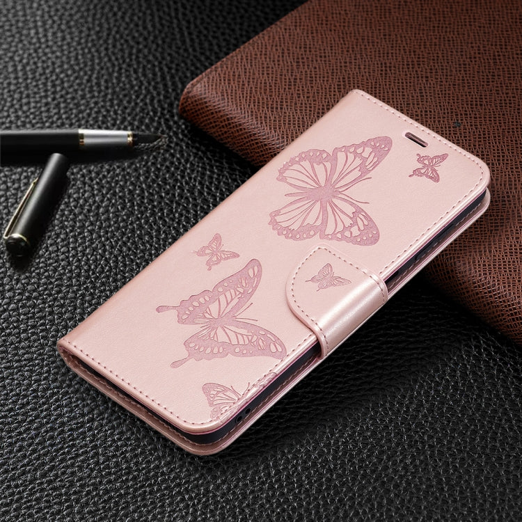 For Samsung Galaxy M32 Embossing Two Butterflies Pattern Horizontal Flip PU Leather Case with Holder & Card Slot & Wallet & Lanyard