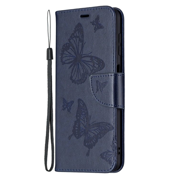 For Samsung Galaxy M32 Embossing Two Butterflies Pattern Horizontal Flip PU Leather Case with Holder & Card Slot & Wallet & Lanyard