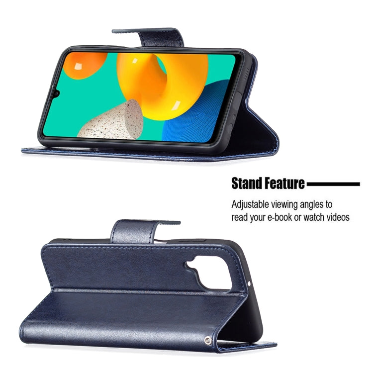 For Samsung Galaxy M32 Embossing Two Butterflies Pattern Horizontal Flip PU Leather Case with Holder & Card Slot & Wallet & Lanyard