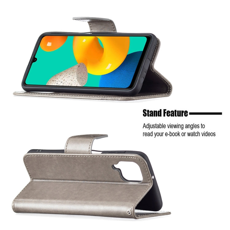 For Samsung Galaxy M32 Embossing Two Butterflies Pattern Horizontal Flip PU Leather Case with Holder & Card Slot & Wallet & Lanyard