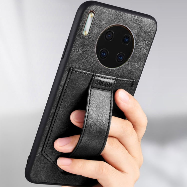 For Huawei Mate 30 SULADA Shockproof TPU + Handmade Leather Protective Case with Holder & Card Slot & Hand Strap