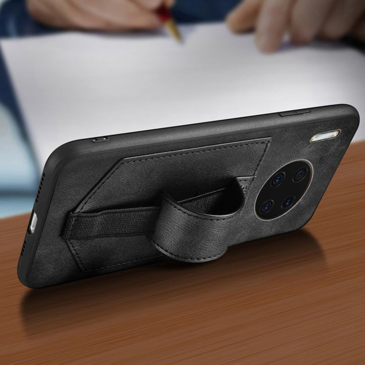 For Huawei Mate 30 SULADA Shockproof TPU + Handmade Leather Protective Case with Holder & Card Slot & Hand Strap