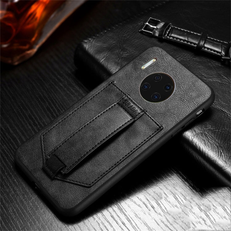 For Huawei Mate 30 Pro SULADA Shockproof TPU + Handmade Leather Protective Case with Holder & Card Slot & Hand Strap