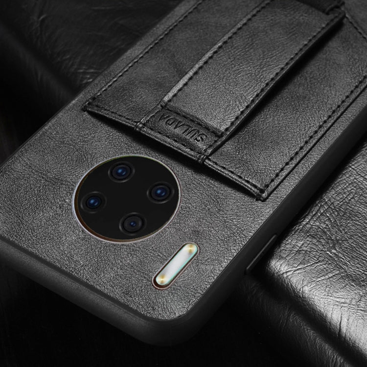 For Huawei Mate 30 Pro SULADA Shockproof TPU + Handmade Leather Protective Case with Holder & Card Slot & Hand Strap