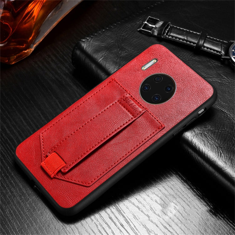 For Huawei Mate 30 Pro SULADA Shockproof TPU + Handmade Leather Protective Case with Holder & Card Slot & Hand Strap