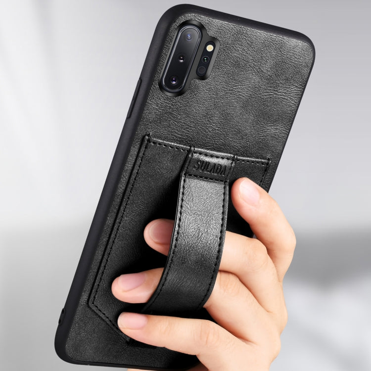 For Galaxy Note 10 SULADA Shockproof TPU + Handmade Leather Protective Case with Holder & Card Slot & Hand Strap