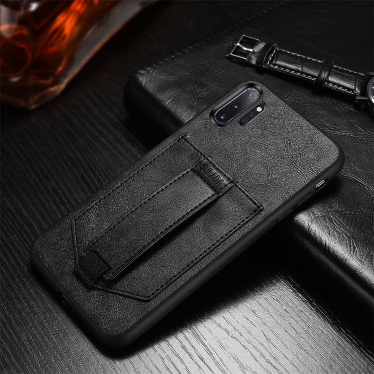 For Galaxy Note 10+ SULADA Shockproof TPU + Handmade Leather Protective Case with Holder & Card Slot & Hand Strap