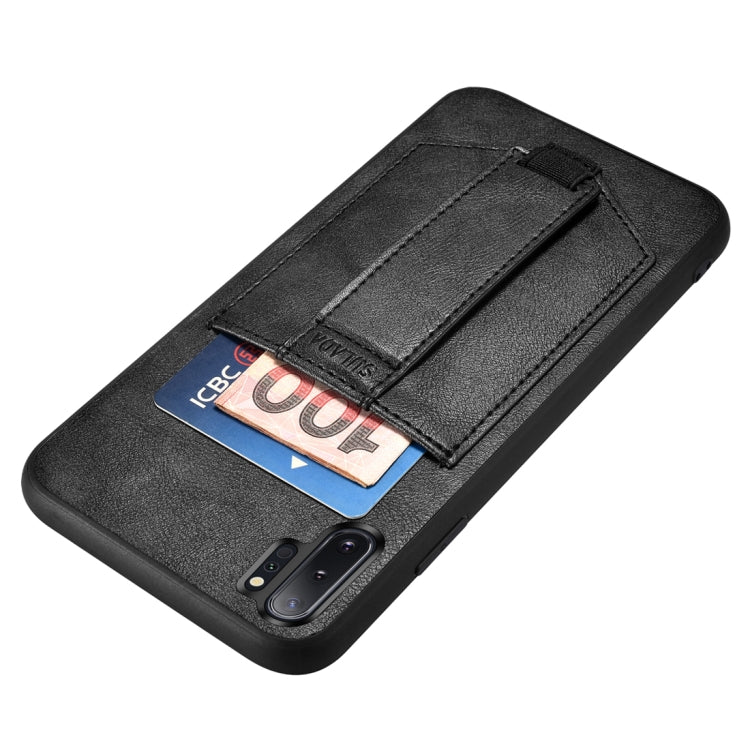 For Galaxy Note 10+ SULADA Shockproof TPU + Handmade Leather Protective Case with Holder & Card Slot & Hand Strap