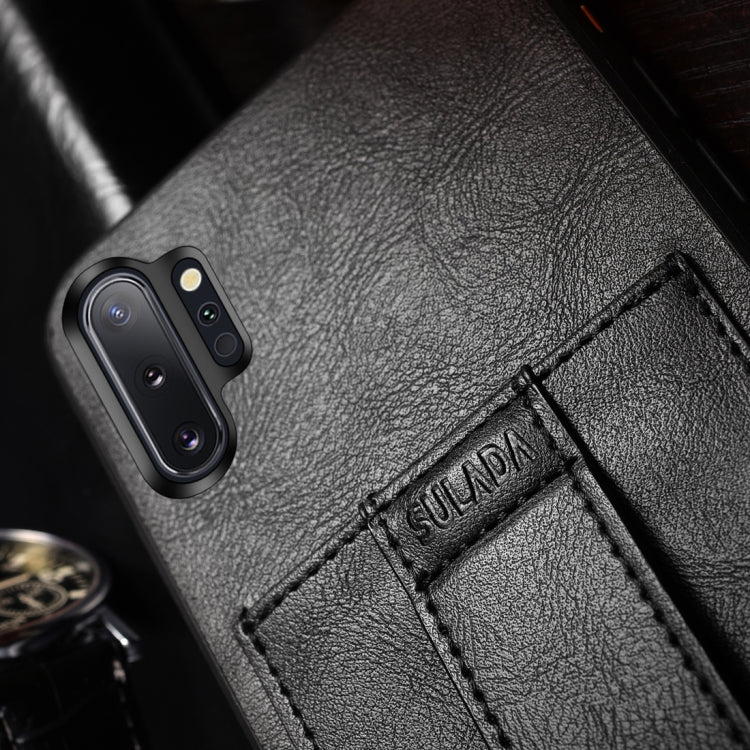 For Galaxy Note 10+ SULADA Shockproof TPU + Handmade Leather Protective Case with Holder & Card Slot & Hand Strap