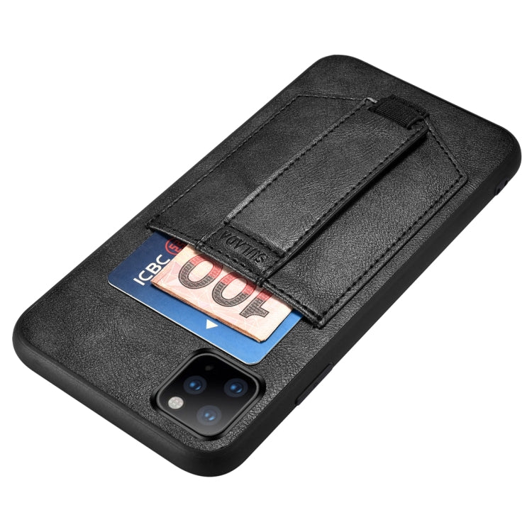 For iPhone 11 SULADA Shockproof TPU + Handmade Leather Protective Case with Holder & Card Slot & Hand Strap
