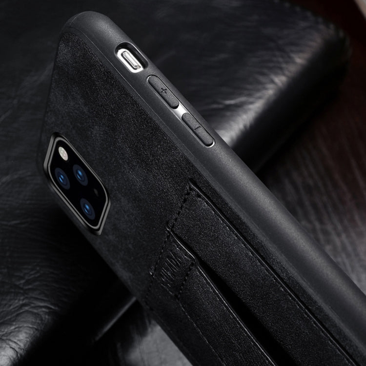 For iPhone 11 Pro Max SULADA Shockproof TPU + Handmade Leather Protective Case with Holder & Card Slot & Hand Strap