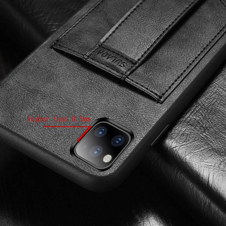 For iPhone 11 Pro Max SULADA Shockproof TPU + Handmade Leather Protective Case with Holder & Card Slot & Hand Strap