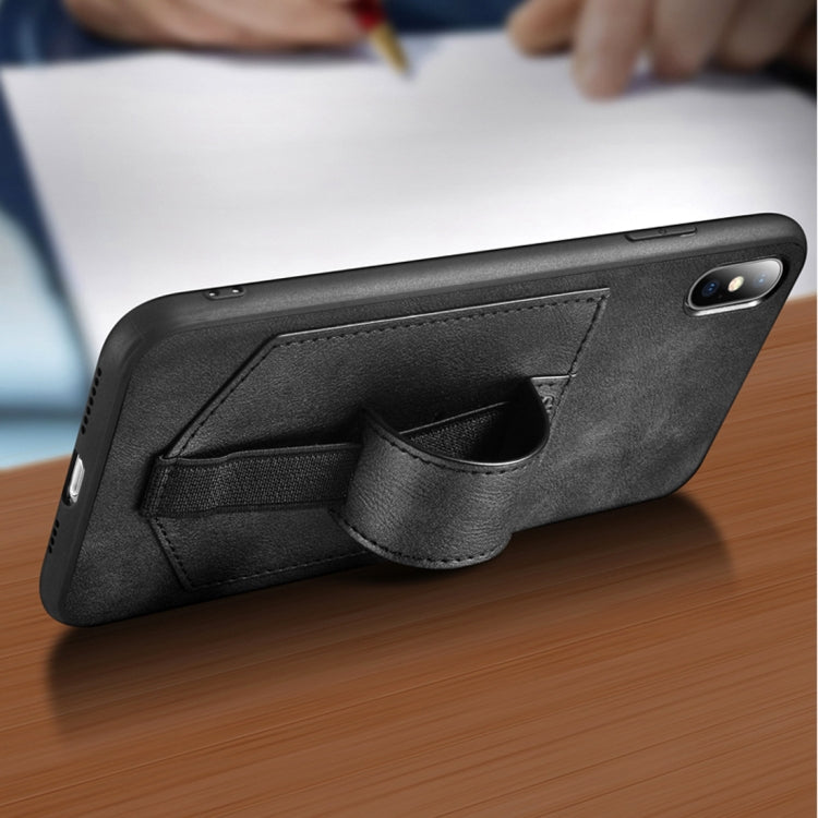 For iPhone X / XS SULADA Shockproof TPU + Handmade Leather Protective Case with Holder & Card Slot & Hand Strap