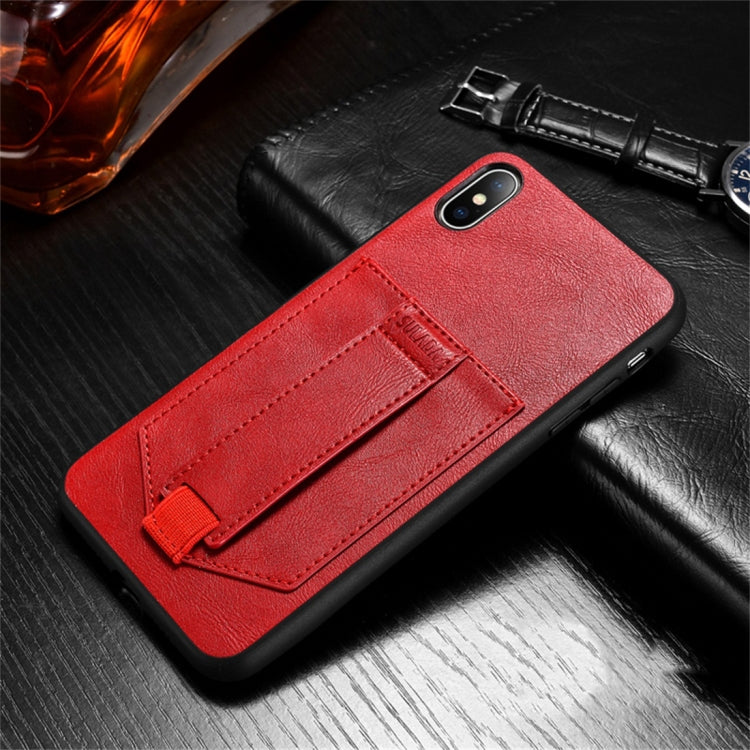 For iPhone XS Max SULADA Shockproof TPU + Handmade Leather Protective Case with Holder & Card Slot & Hand Strap