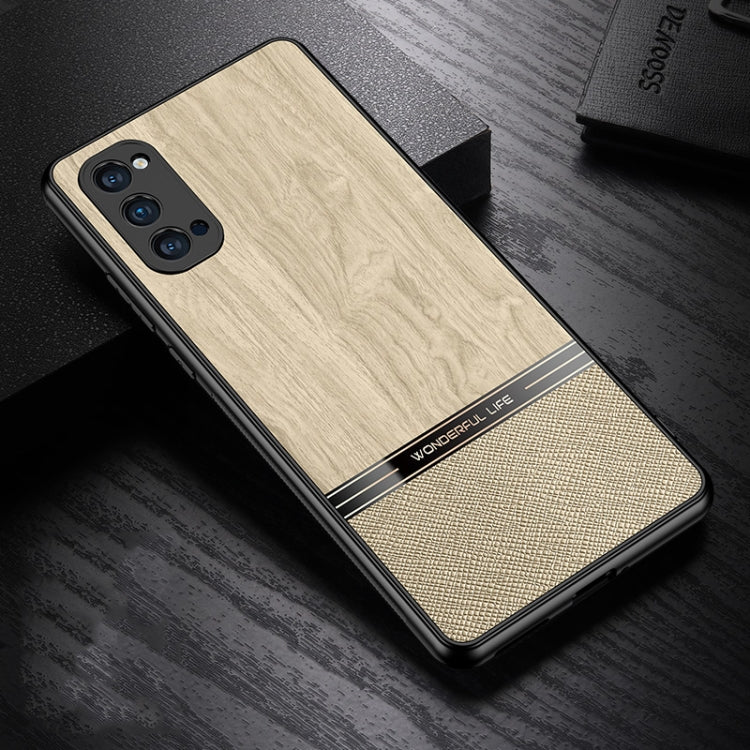 For OPPO Reno4 Pro Shang Rui Wood Grain Skin PU + TPU Shockproof Case