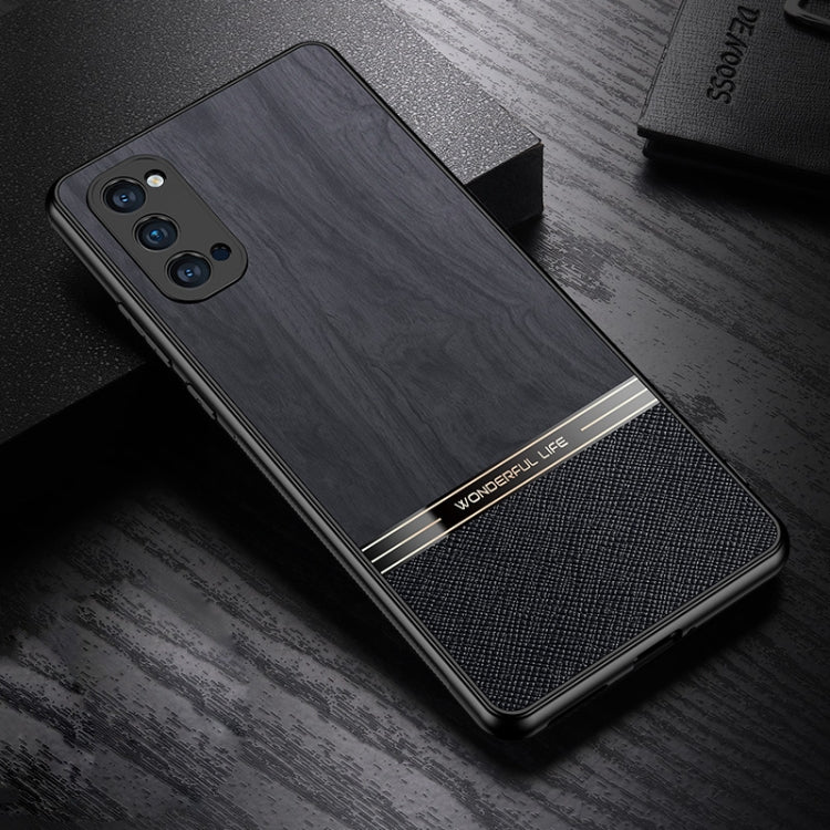 For OPPO Reno4 Pro Shang Rui Wood Grain Skin PU + TPU Shockproof Case